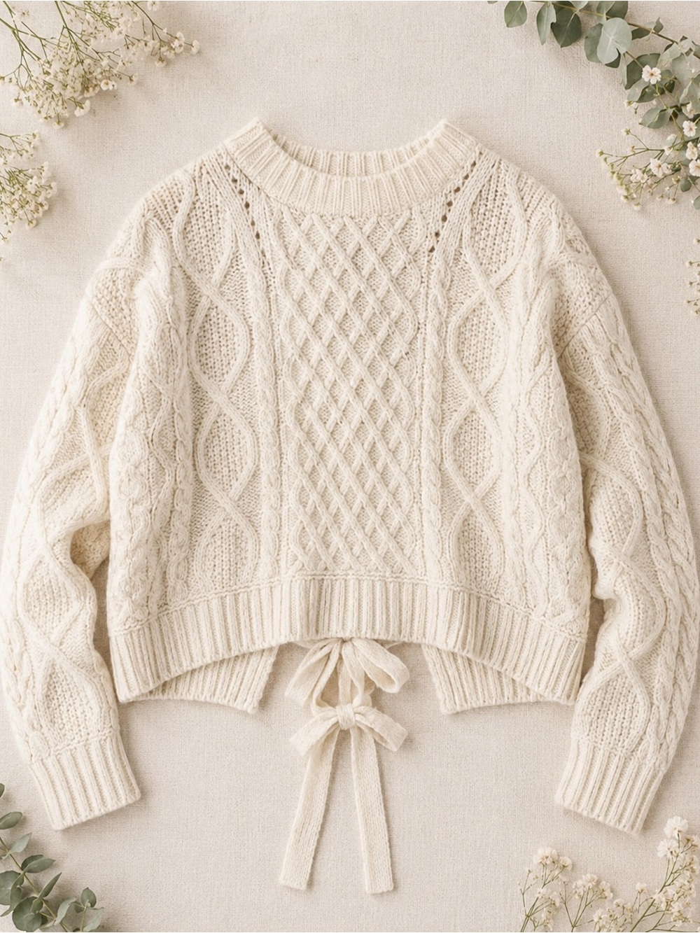 LINE the Label Alva Alpaca Snow Cream Sweater/ Triple Tie Back Detail